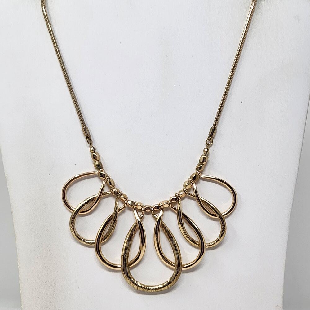 White House Black Market WHBM Gold Tone Teardrop Hoop Chain Necklace Adjustable